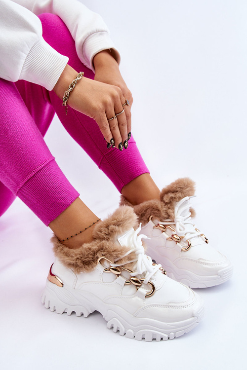 Damskie Ocieplane Buty Sportowe Sznurowane Białe Kerberos