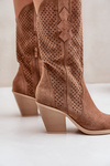 Ażurowe Botki Kowbojki Na Słupku Brązowe Salive