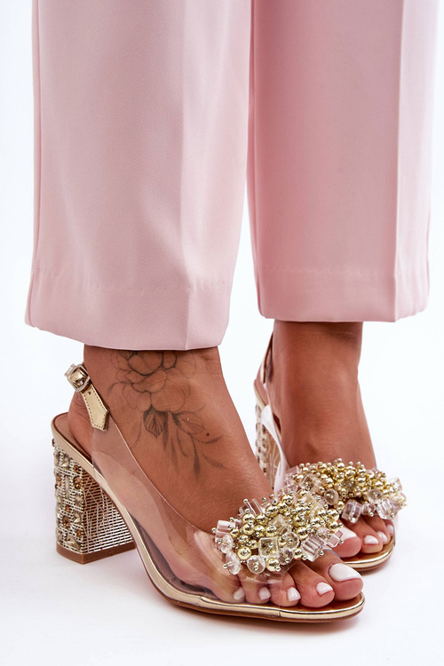 Transparentne Stylowe Sandały Na Słupku Złote S.Barski MR1037-19