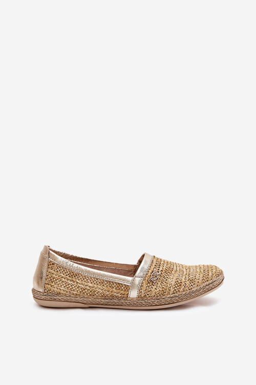 Eleganckie Skórzane Espadryle Z Plecionką Zazoo 10178 Beżowo-Złote