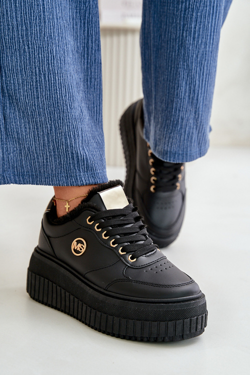 Sneakersy Buty Sportowe Damskie Ocieplane Na Masywnej Podeszwie Czarne Ardiela