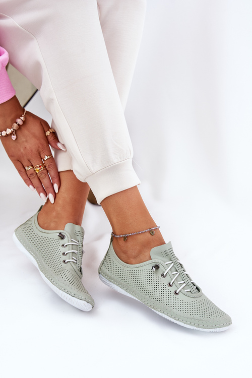 Półbuty Damskie Ze Skóry Naturalnej Artiker 54C0833 Jasnozielone