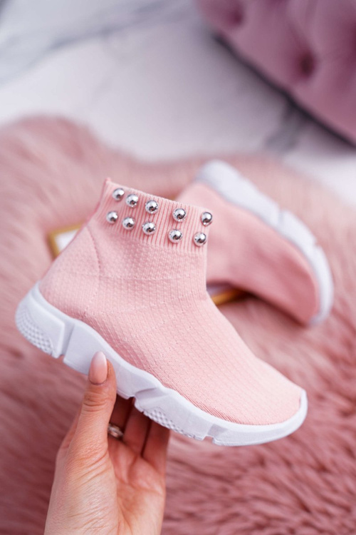 Dziecięce Młodzieżowe Obuwie Sportowe Wsuwane Z Koralikami Różowe Verone