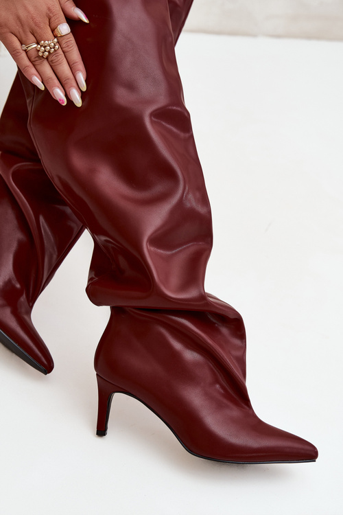 Kozaki Damskie Na Szpilce Wsuwane Bordowe Mavilla