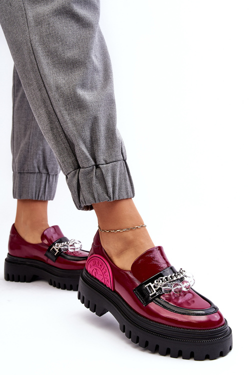 Zdobione Masywne Skórzane Półbuty Damskie Maciejka 06294-15 Fuksja