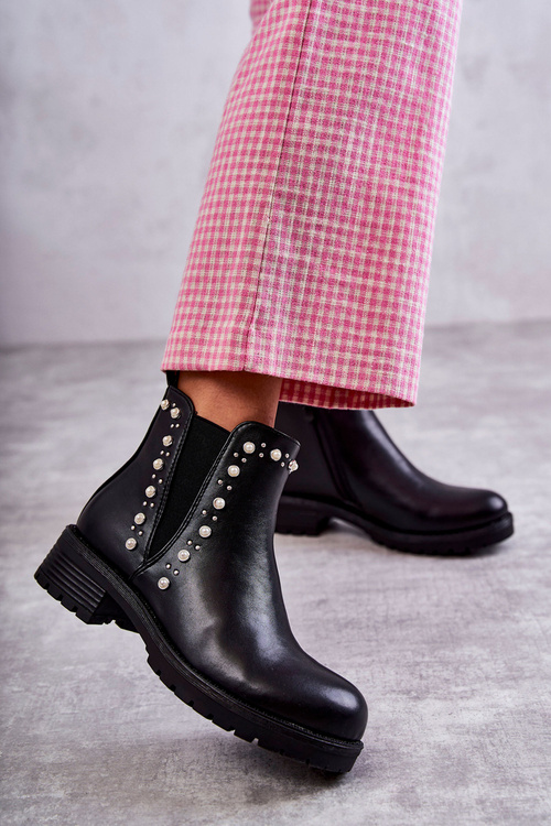 Skórzane Botki Workery Czarne Ferra