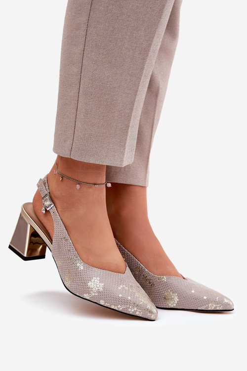 Skórzane Sandały Damskie Na Słupku Ze Szpiczastymi Noskami Vinceza 66733 Złoto-Srebrne