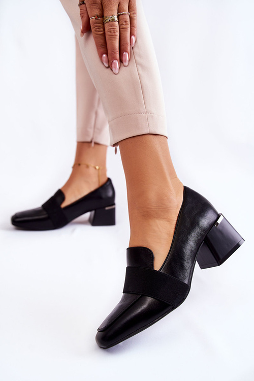 Modne Skórzane Czółenka La.Fi 230033B-PU Czarne