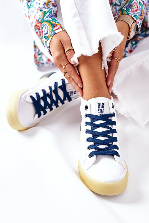 Skórzane Wysokie Trampki Big Star II274137 Białe