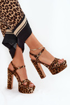 Sandały Damskie Na Wysokim Słupku I Platformie W Panterkę Brązowe Jovenes