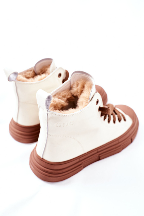 Damskie Ocieplane Trampki GOE Wysokie II2N4034 Białe