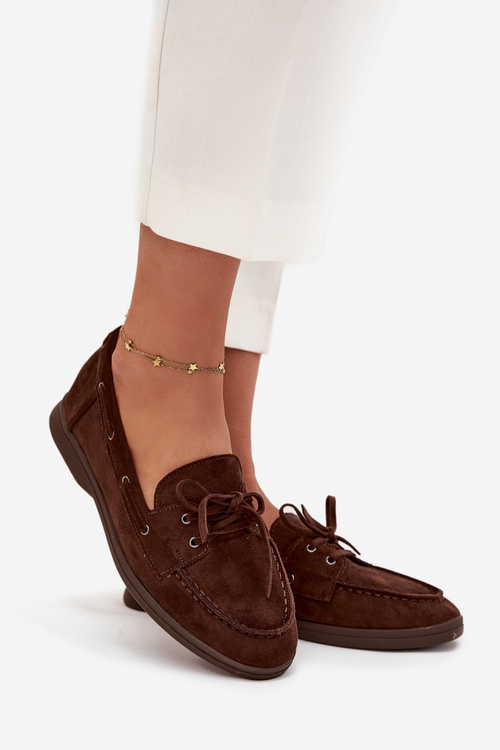 Półbuty Mokasyny Damskie Płaskie Z Wiązaniem Czekoladowe Zalina