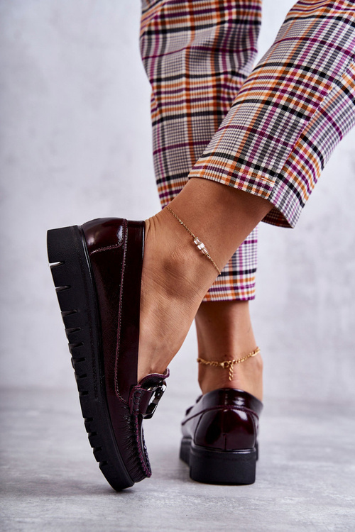 Damskie Skórzane Mokasyny Na Platformie Bordowe Venesia