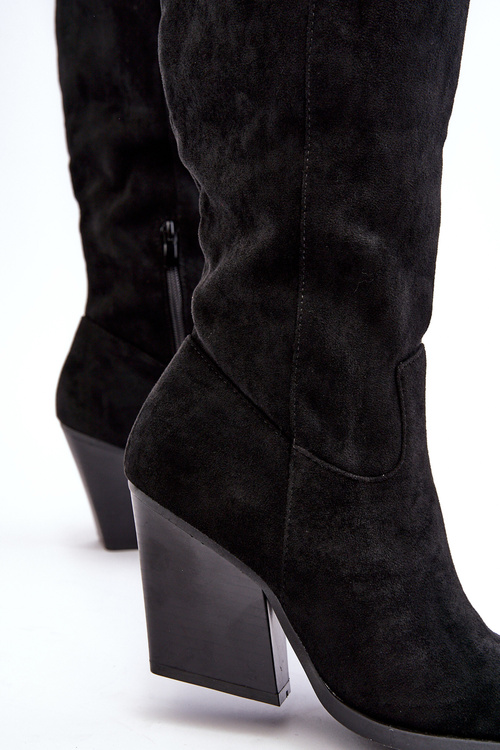 Modne Zamszowe Kozaki Kowbojki Czarne Delia