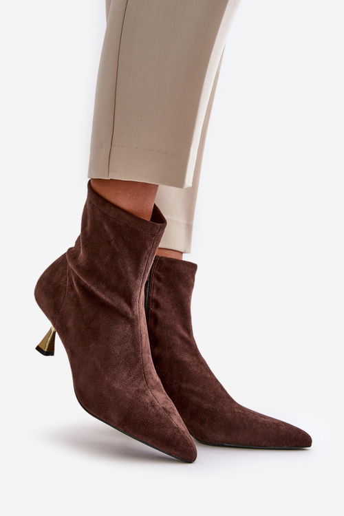 Botki Damskie Na Szpilce Eko Zamszowe Z Noskami W Szpic Brązowe Irithare