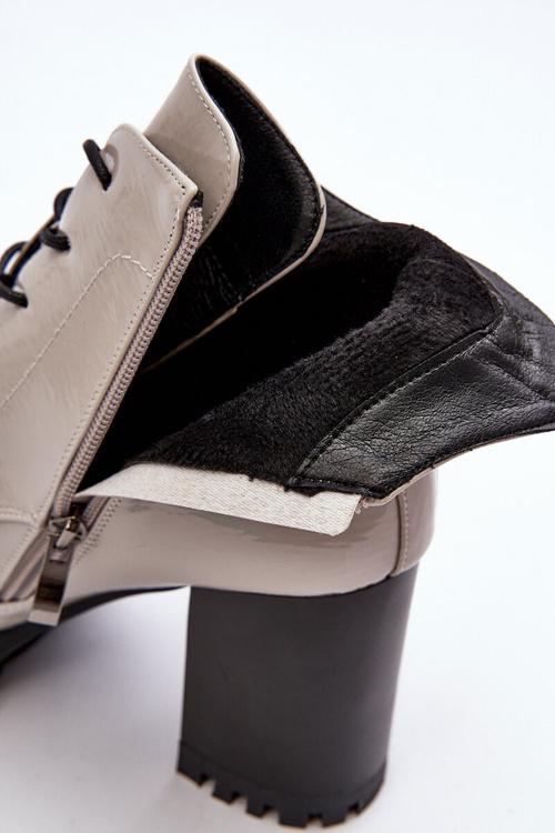 Botki Lakierowane Na Słupku Ocieplane Jasnoszare S.Barski MR870-54