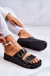 Damskie Gumowe Klapki Brokatowe ZAXY HH285158 Czarne