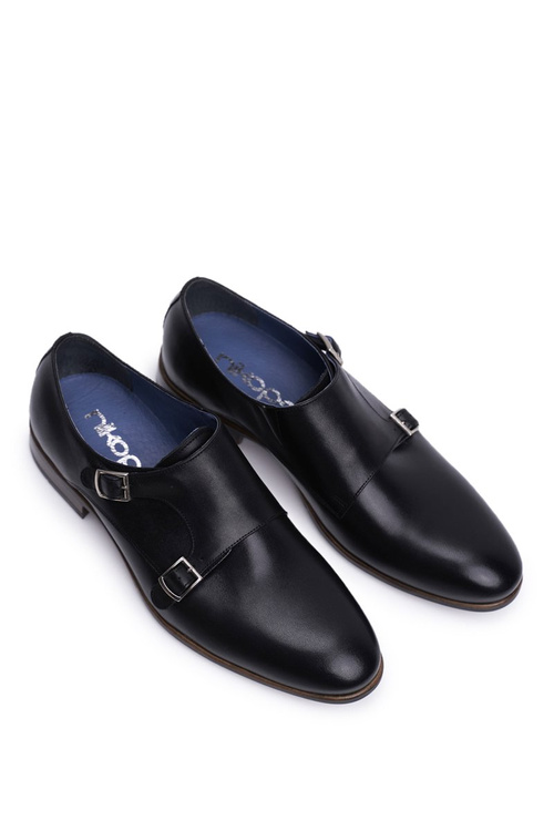 Półbuty Męskie Skórzane Monk Nikopol Czarne 1720