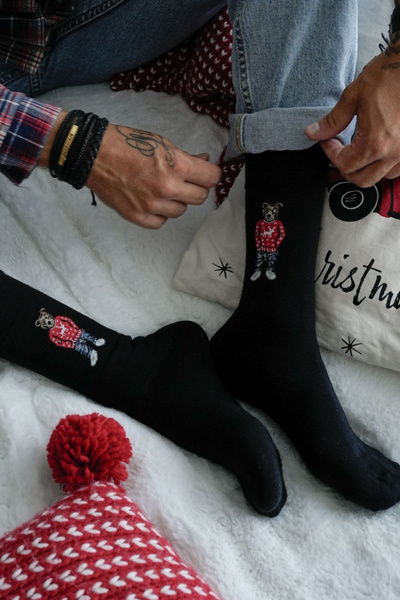 Skarpetki Męskie Miś W Sweterku Czarne