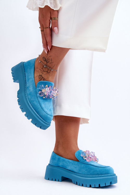 Damskie Mokasyny Z Ozdobnymi Kryształami Niebieskie Avril