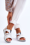 Skórzane Wsuwane Sandały Białe Regio