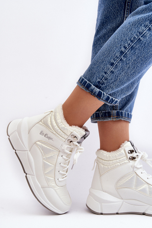 Ocieplane Botki Damskie Na Platformie Lee Cooper LCJ-23-44-1983L Białe