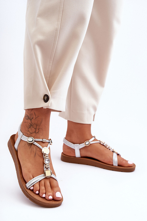 Damskie Sandały z Ozdobami Srebrne Kushi