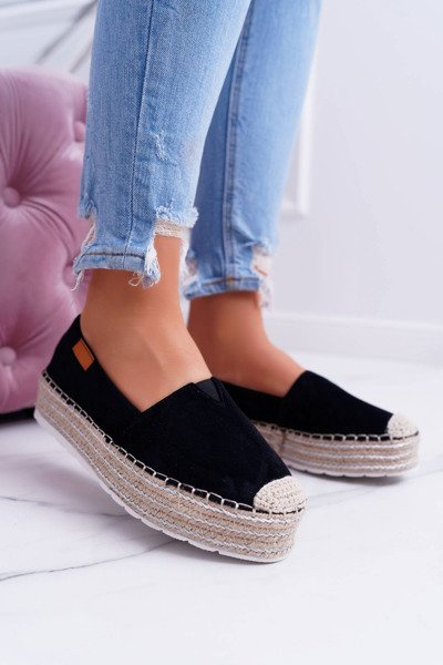 Czarne Wsuwane Zamszowe Espadryle Mariako