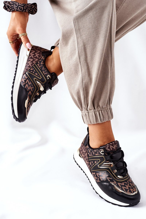 Logowane Sportowe Buty Sneakersy Czarno-Brązowe Always