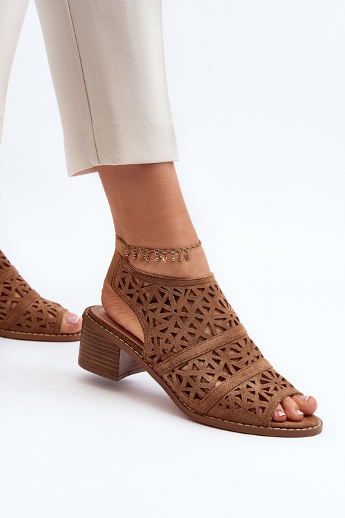 Ażurowe Sandały Na Obcasie Brązowe Serapina
