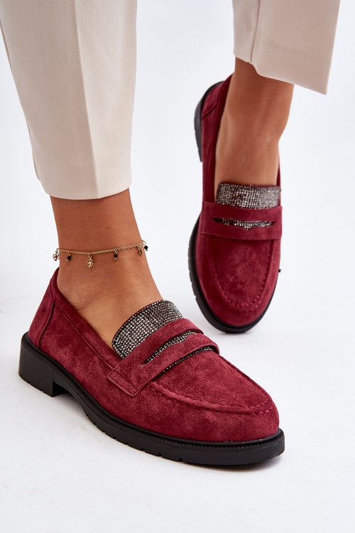Damskie Zdobione Mokasyny Bordowe Dananei