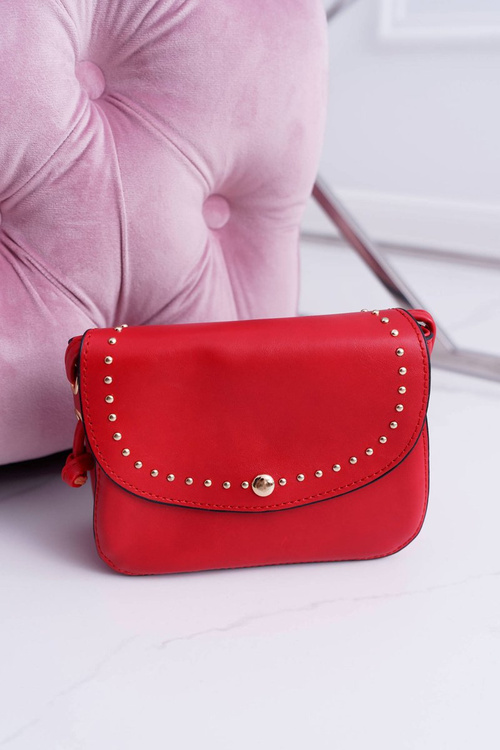 Torebka Damska Mała Kuferek Złote Nity Czerwona