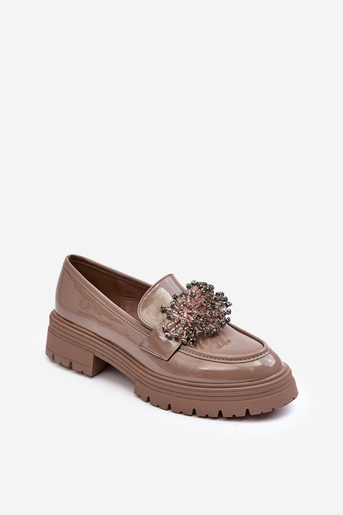 Lakierowane Półbuty Damskie Zdobione Beżowe Annella