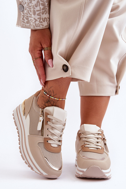 Damskie Buty Sportowe Z Ozdobnym Zamkiem Beżowe Cairo