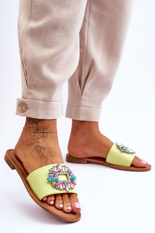 Damskie Modne Klapki Z Ozdobą Zielone Halsey