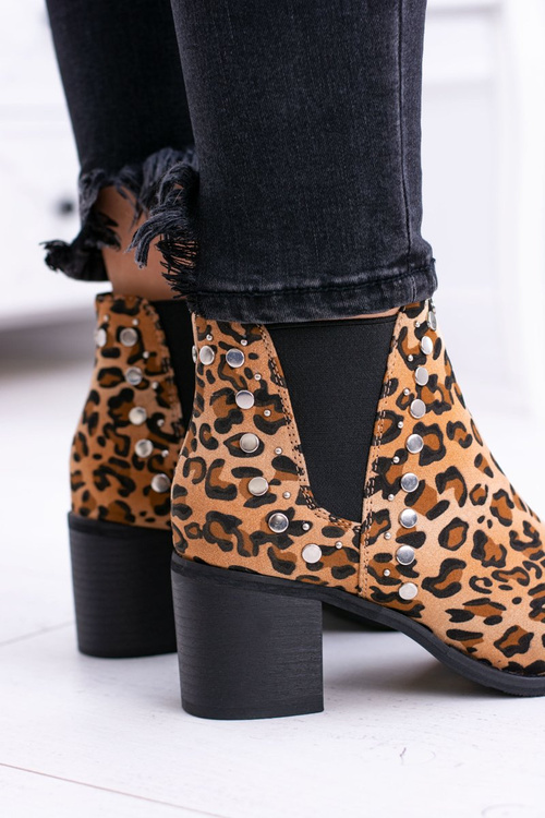 Damskie Botki Sztyblety W Panterkę Na Słupku Nity Savage