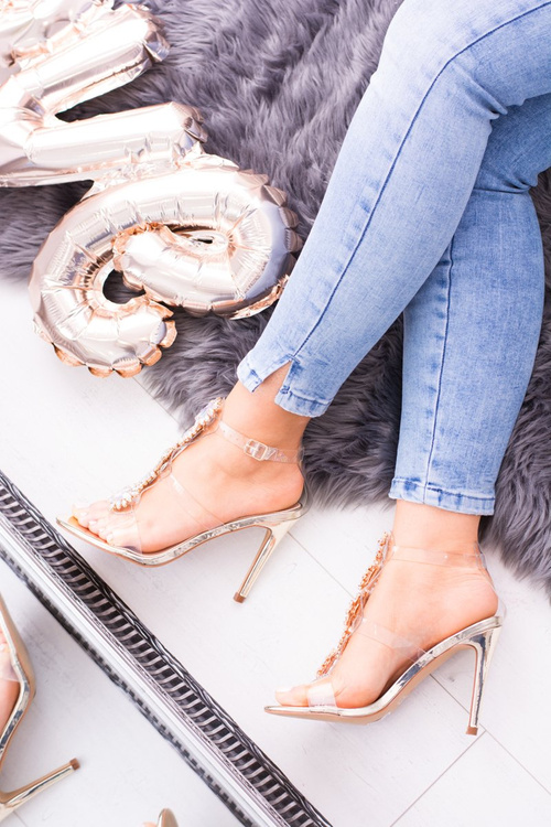 Lu Boo Złote Sandały Na Szpilce Cyrkonie Serenada