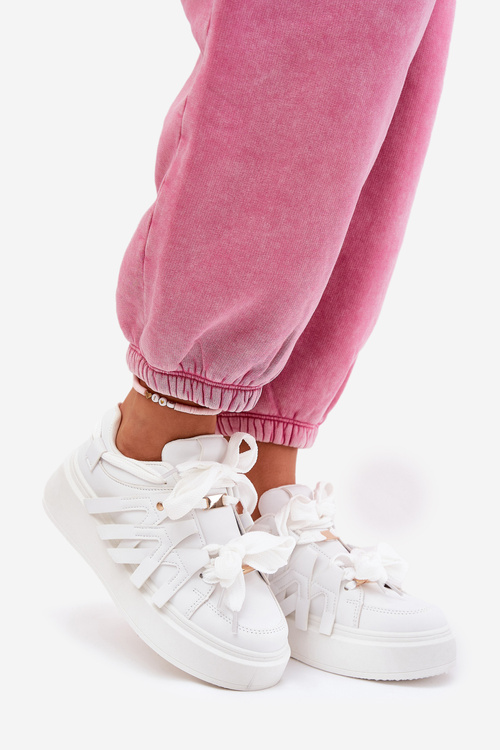 Eko Skórzane Sneakersy Na Platformie Białe Penolle