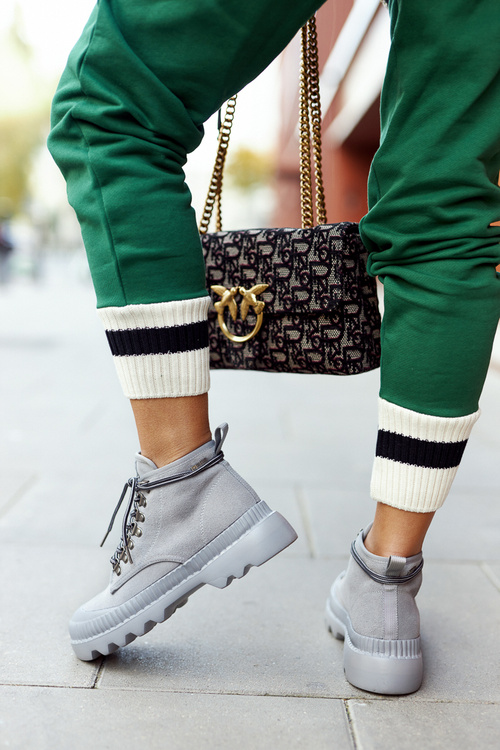 Skórzane Trapery Botki Big Star II274365 Szare