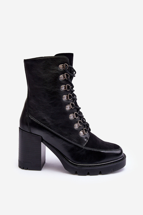 Masywne Sznurowane Botki Na Słupku Czarne Lathia