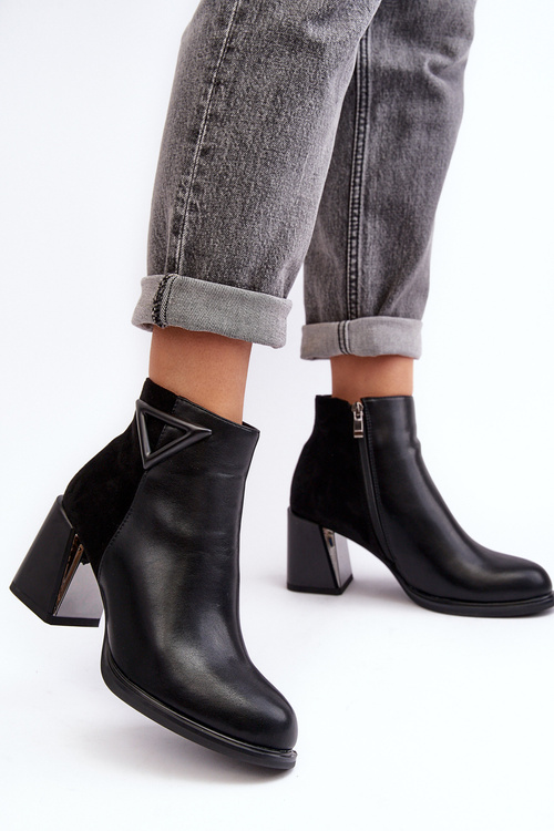 Skórzane Botki Damskie Na Słupku D&A CR8171 Czarne