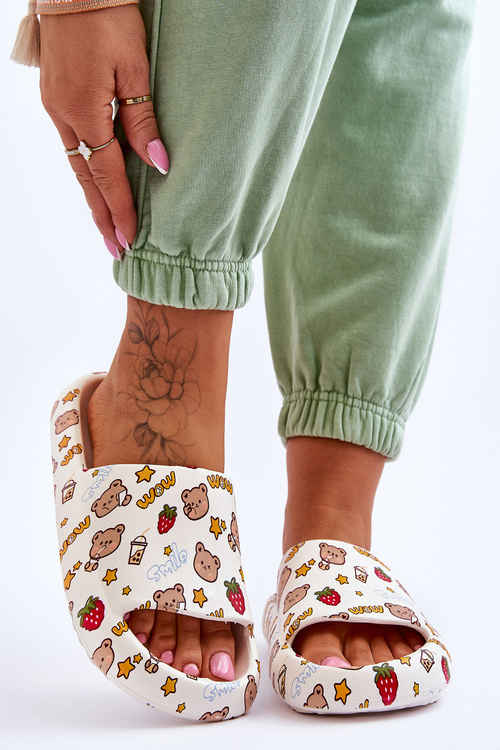 Damskie Piankowe Klapki W Misie I Napisy Beżowe Zoey