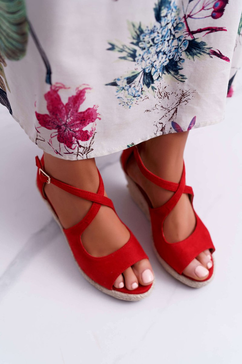 Sandały Damskie Na Espadrylu Czerwone Margus