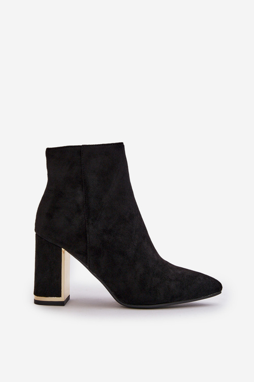 Botki Damskie Na Słupku Zapinane Na Zamek Ocieplane Eko Zamszowe Czarne Mevair