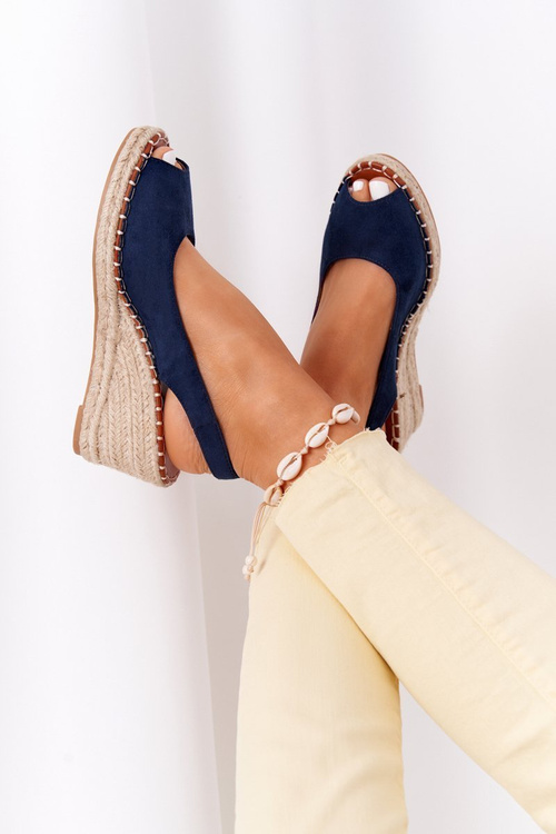 Sandały Na Koturnie Z Plecionką Granatowe Las Palomas