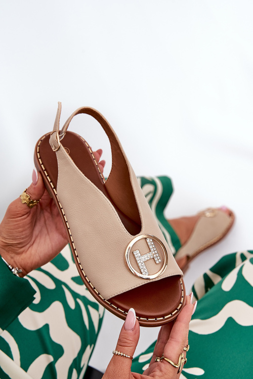 Płaskie Eleganckie Sandały Z Ozdobą Beżowe Iseliria