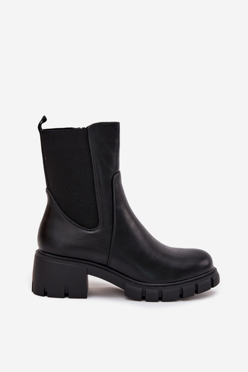 Botki Damskie Na Klocku Eko Skórzane Czarne Kyra