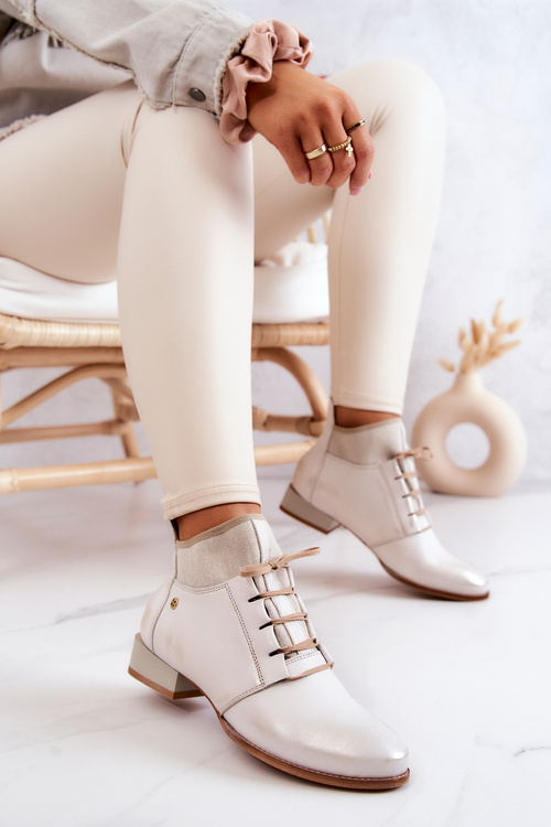 Botki Damskie Skórzane Trzewiki Maciejka Jasnobeżowe 04744-22