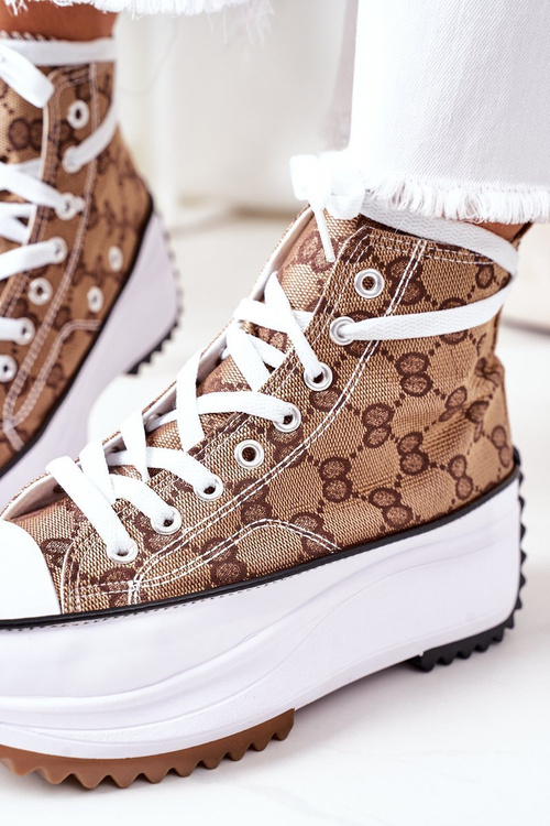 Logowane Trampki Na Platformie Brązowe Electric Love