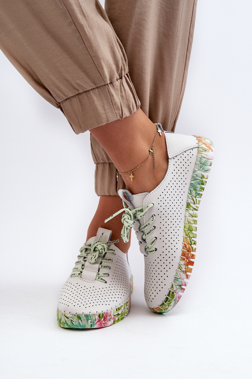 Sznurowe Półbuty Damskie Ze Skóry Naturalnej Białe Farnalea